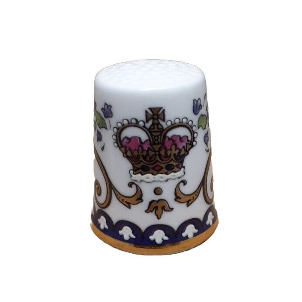 Vintage 1985 Thimble: Dutch Crown Floral Theme, Fine Bone English China
